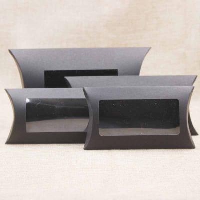 China Recyclable Custom Black Paper Pillow Box With PVC Window for sale