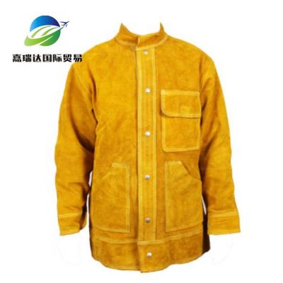 China Working Heat Resistance Leather Fabric Welding Protedctive Clothing Cow Split Leather Welding Jackets for sale