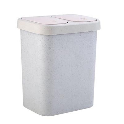 China 2 Compartment Sustainable Plastic Trash Can Recycle Classified Trash Can Rubbish Bin Waste Bin Waste Box With Press Lid for sale