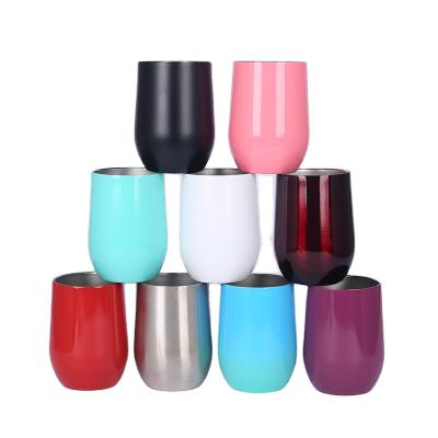 China Stored Egg Shaped Wholesale 12oz Stainless Steel Double Wall Insulated Wine Tumbler With Sliding Leak Proof Lid for sale