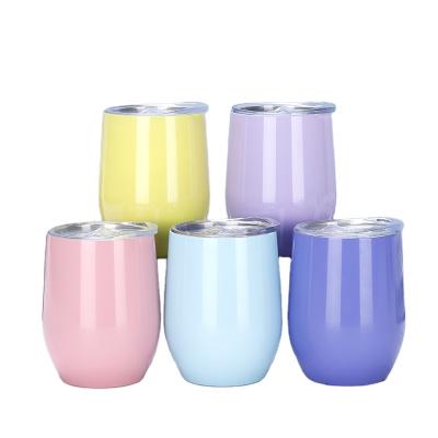 China Wholesale Egg Stored Shaped Double Walled Stainless Steel Vacuum Insulated 12oz Wine Tumbler Glass With Lid for sale