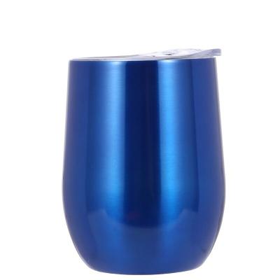 China China Factory 12oz Stocked Egg Shaped Stemless Insulated Wine Tumbler Stainless Steel Double Tumbler With Lid for sale