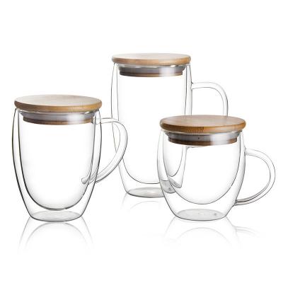 China 250ml 350ml Stocked Double Wall Insulated Glass Mugs With Handle Espresso Cappuccino Mugs Clear Coffee Latte Glass Tea Cups for sale