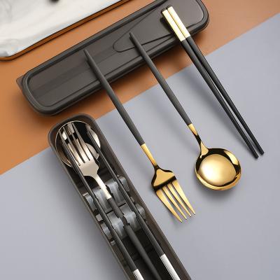 China Food Grade 304 Stainless Steel Dinnerware Set Gold Stocked Silver Black Fork And Spoon Set With Gift Box for sale