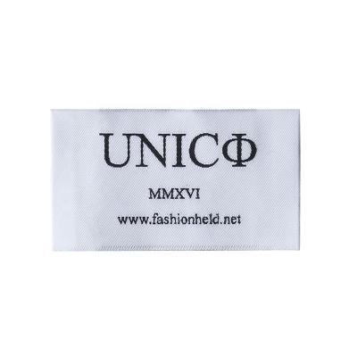 China Washable high quality white fabric black police clothing labels cotton end fold logo high density custom garment woven label making for sale