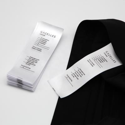 China High Quality White Screen Printed Satin Care Label Washable Loop Fold Care Label Black Content Sew On Garment Custom Woven Silk Labels For Clothes for sale