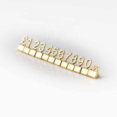 China Viable High Quality Indelible Stereoscopic Full Set Of Alloy Metal Price Tag Gold Plating Number Currency Symbol For Luxury Jewelry for sale