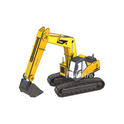 China Cartoon Toy Educational Toy 3d Model Toy Car Puzzle Excavator DIY Vehicle Truck Paper 3d Puzzle For Children for sale