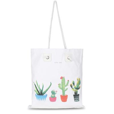 China Customized Water Proof Tote Bag Cotton Canvas Rope Handle Factory Illustration Printing for sale