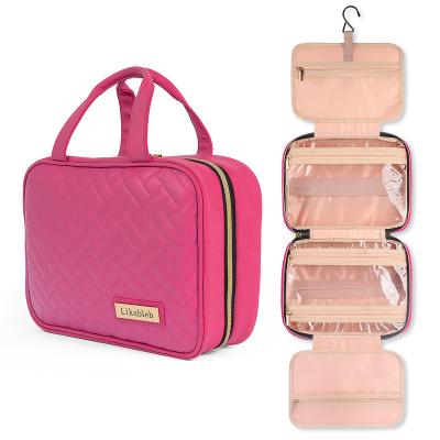 China Wholesale Fashion Toiletry Bag Manufacturer Custom Logo Foldable Zippered Women Travel Waterproof With Hook Handle Hanging Makeup Bags for sale