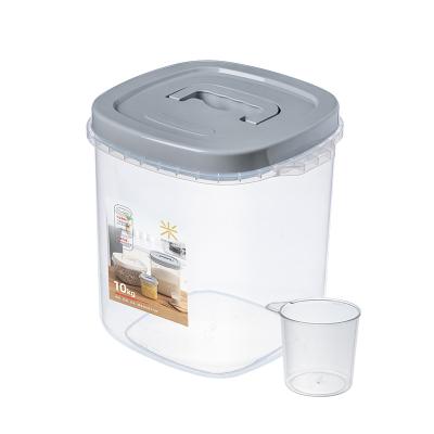 China Sustainable Sealed Plastic Rice Bucket Kitchen Household Rice Cylinder With Cover Insect Repellent Grains Dosing Rice Storage Box for sale