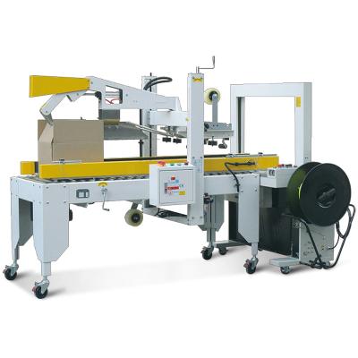 China Automatic Food Carton Box Sealer Cardboard Strip Kraft Paper Strip Sealing Packaging Machine With Labeling for sale