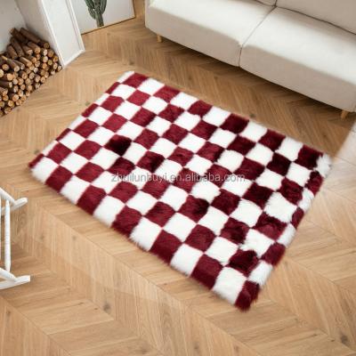 China Stain Resistant Plush Blanket Chessboard New Products Plush Cushion Rug Fluffy Rug Upholstery Cheap Imitation Wool Carpet for sale