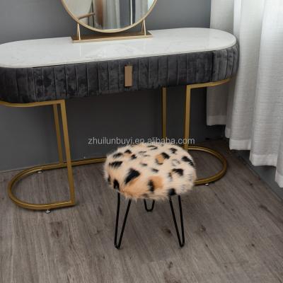 China Contemporary luxury makeup chair faux leopard print low shoes change stool long furry hair comfortable bar stool for sale