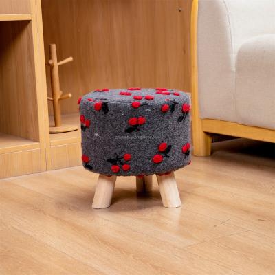 China Modern European Style Ins Shoes Change Stool Cherry Pattern Stool Sponge Bottom Super Soft Wood Stool for sale