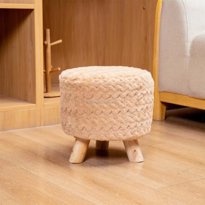 China Solid Wood Durable Colorful Step Stool Stool Soft Fluffy Pattern Contemporary Geometric Line Geometric Line for sale