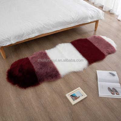 China Stain Resistant fashion design fur floor rug sheepskin carpet and rugs gradual line comfortable plush mat for sale