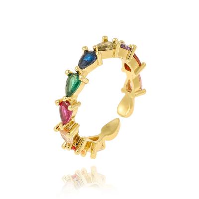 China Multi Color Diamond Open Adjustable Zircon Rings Fashion Jewelry Wholesale Environmentally Friendly Women for sale