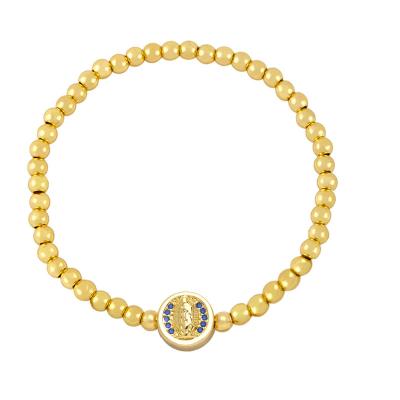 China Wholesale Environmental Friendly Luxury Women Beaded Religious Gold Plated Virgin Mary Zircon Bracelet For Women Jewelry 18k for sale