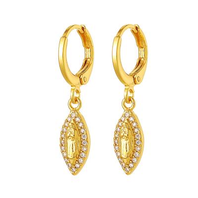 China Wholesale Environmentally Friendly Christian Jewelry 18k Fashion Religious Gold Plated Virgin Mary Zircon Drop Earrings For Women for sale