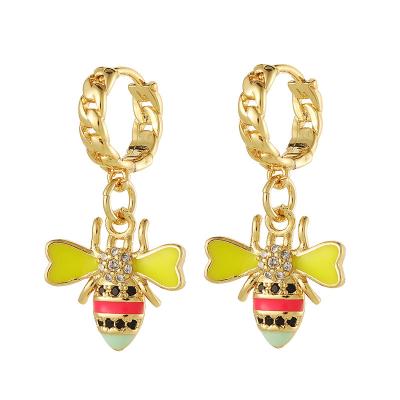 China 2023 Hot Selling Cute Environmentally Friendly Fashion Bee Earrings 18k Gold Plated Dangling Oil Drip Bee Earrings For Women for sale