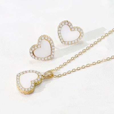 China Wholesale Environmental Friendly Jewelry 18k Gold Plated Women Necklace And Earring Sets Zircon Heart Stainless Steel Jewelry Set for sale