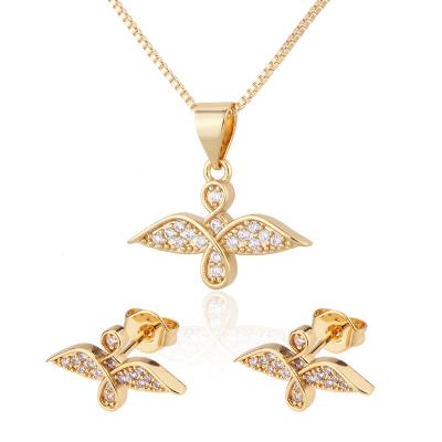 China Fashion Environmental Friendly Wholesale 18K Gold Plated Simple Micro Zircon Inlaid Jewelry Set For Women for sale