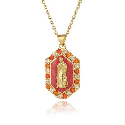 China Environmental Friendly Wholesale Best Sell Jewelry Oil Drip Zircon Religious Virgin Mary Pendant Stainless Steel Necklace for sale