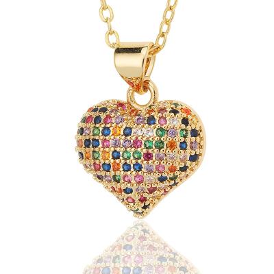 China Design Environmental Friendly Luxury Jewelry Colorful Stone 18k Gold Plated Zircon Heart Pendant Necklace For Women for sale