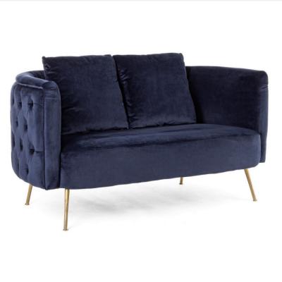 China Wholesale Home Furniture Modern Blue Velvet Chesterfield Rotation Sofa Living Room Sofa 2seat Chair Copper Frame Sofa for sale