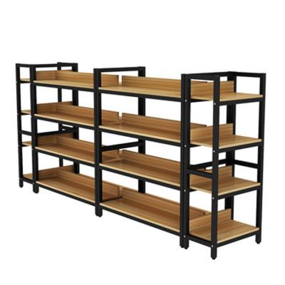 China JIAMUJIA 5 Tier Shelf Supermarket Display Rack Double Sided Durable Strong Supermarket Bookcases Wooden Supermarket Shelves for sale