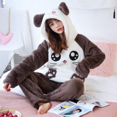 China Christmas QUICK DRY Warm Pajamas Nightgown Hot Sale Cute Cartoon Embroidered Thicker Flannel Sleepwear Hooded Set Winter Pajamas Women for sale