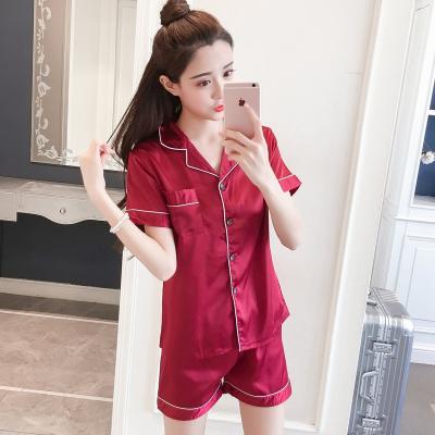 China QUICK DRY luxury silk shortsleeve satin pajamas sleepwear top and cuff shorts for women plus size for sale