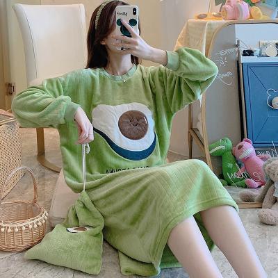 China Winter Pajamas Women Flannel QUICK DRY Long Robe Set Cute Nightgown Bathrobe Robe Cartoon Coral Fleece Sleepwear Thick Warm Nightgown for sale