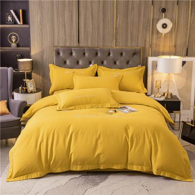 China Amazon Anti-Static Bed Sheet Warm Home Choice Yellow Color Fitted 100% Cotton With Private Label OEM Service Bedding Set for sale