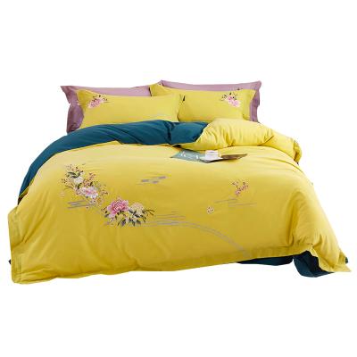 China 100% Single Embroidered Nude Yellow Color Sleep Choice Hotel Bedding Set Duvet Cover Skin-friendly Home Cotton Anti-Static High Quality for sale