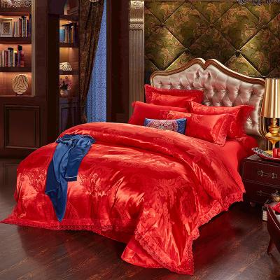 China Cheap Anti-Static Comforter Bedding Sets European Style Simple Red Solid Color With Moq 1 Set 16/19/22 Mm Floral Luxury Silk Bedding Set for sale