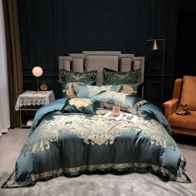 China Wholesale luxury elegant satin princess jacquard embroidery quilt cover printing silk bedding set anti-static for sale