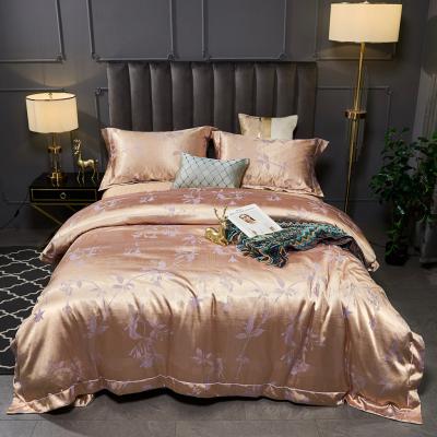 China Anti-static home use 19MM/22MM/25MM/30MM cotton hotel luxury gold color silk embroidery satin silk bedding set for sale