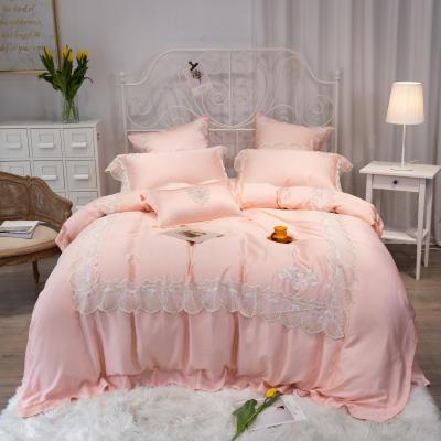 China Best Quality Anti-Static 80S Washed 100% Natural Luxury Twin Queen Size Plain Home Comforter Four - Piece Bedding Set for sale