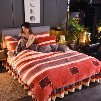 China Anti-static European Winter Snowflake Velvet Sheet Warm Comforter Blanket Milk Velvet Coral Flannel Double-Sided Plush Home Bedding Sets for sale