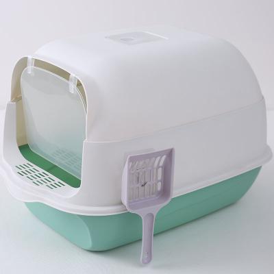 China Closed Cleaning Plastic Box Cat Litter Trays Cat Toilet Viable Pet Trash Can for sale