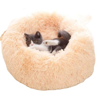 China Cat Bed Cheap Calming Plush Anti-Slip Fluffy Soft Fur Stocked Fuzzy Donut Cuddler Cushion for sale