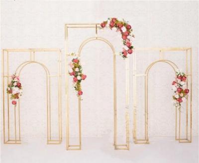 China Set of 3 Pieces Shiny Gold Stainless Steel Decorate Rectangular Wedding Backdrop and Bracket Wedding Flower Stand Arch for sale