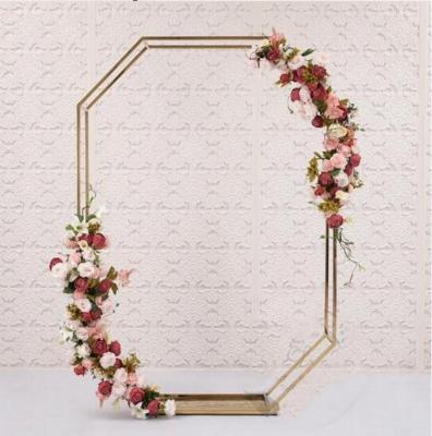 China Shinny Stainless Steel Octagon Gold Frame Backdrop Wedding Ideas Panel Gold Wedding Backdrop for sale