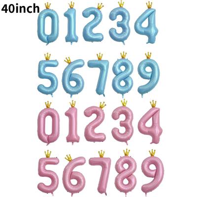 China Toy Crown Gift 40inch Plain Blue and Pink Balloons Numbers Toy Foil Balloon Baby Shower Digital Birthday Party Decoration for sale