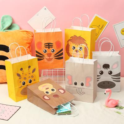 China Birthday Party Wrapping Paper Paper Bags Printing Party Decoration Animal Gift Bags Kids Tote Bag for sale