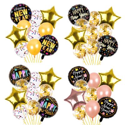 China Advertising Toy 10PCS Happy New Year Helium Balloons Round Confetti Latex Star Foil Balloon New Year Party Decor Balloons Globos Set for sale