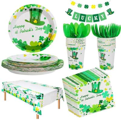 China Paper St Patrick's Day Party Supplies Paper Irish Cutlery Set Cutlery Set Shamrock Banner Party Disposable Tableware Decor for sale