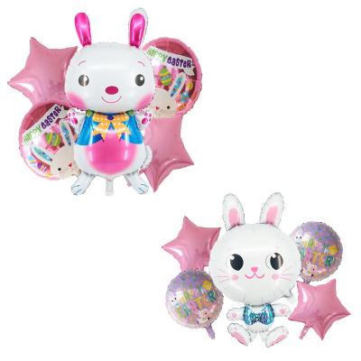 China 2022 Happy Bunny Round Bunny Foil Balloon Easter Party Decoration 5pcs Bunny Advertising Toy Balloon globos set Kids Egg 5pcs Easter Balloons for sale